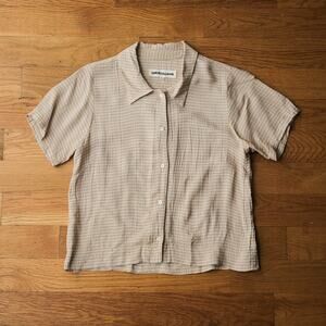 Caron Callahan Stripe Boxy Button-Up Shirt Peach/Blue Womens Size S Casual Boho